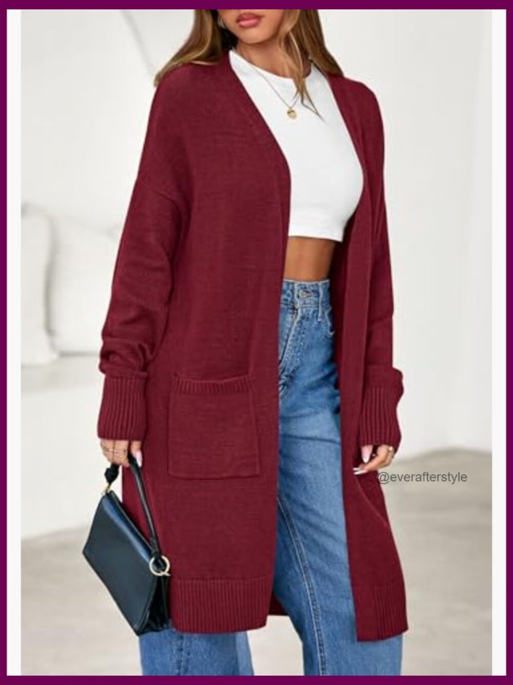 Oversized Long Cardigan Open Front Chunky Knit Cardigan with Pockets - Picture 4 of 7